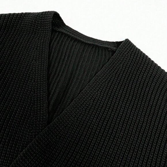 Black Casual Women's Drop Shoulder Open Front Cardigan - Picture 5 of 8